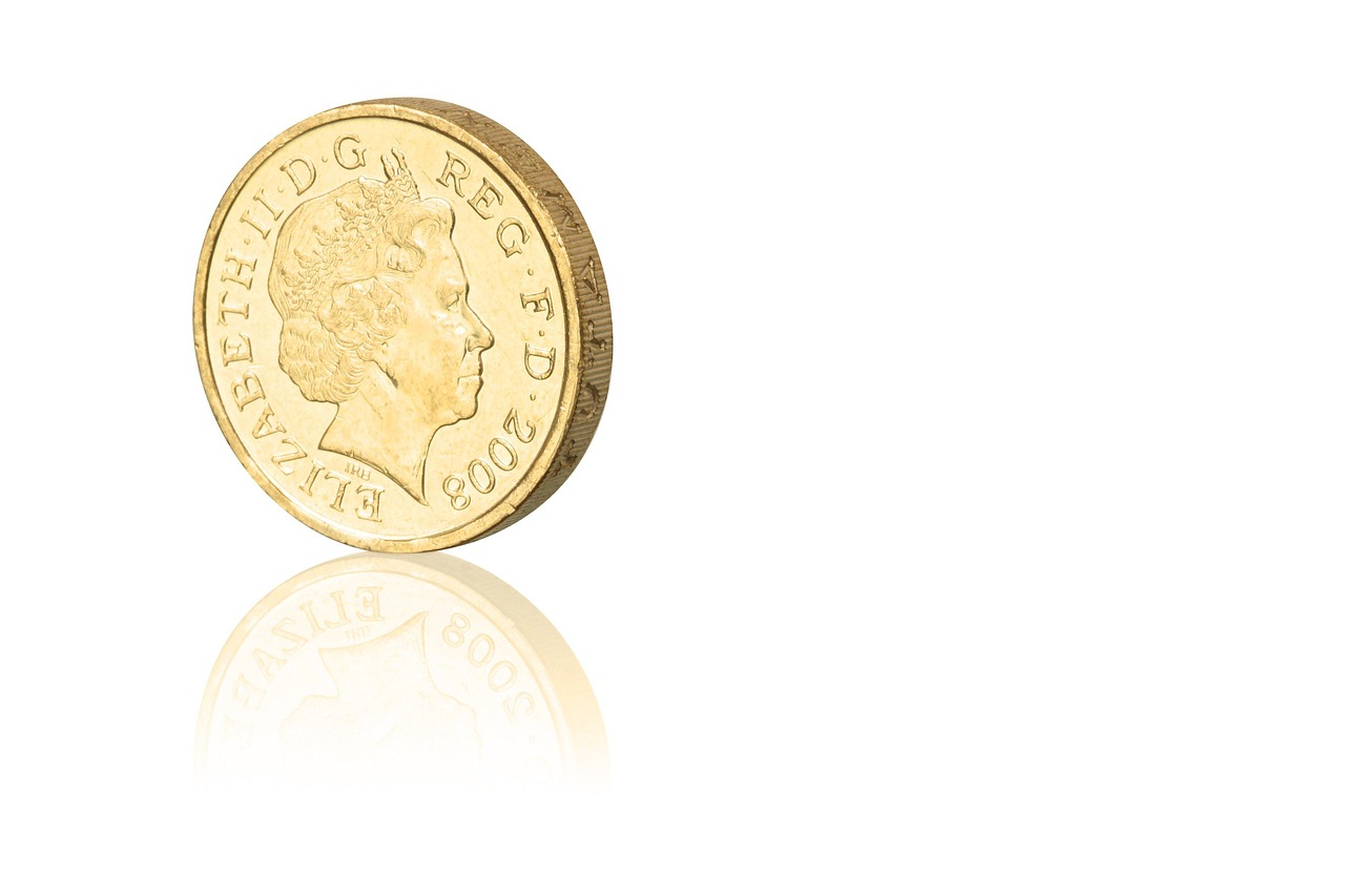 Sterlina d'oro su sfondo bianco, simbolo di investimento e collezionismo.